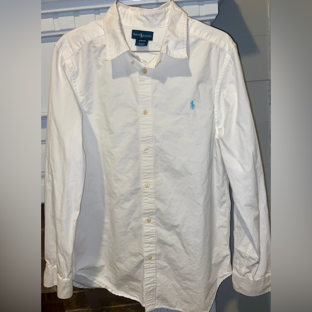 Ralph Lauren White Button-Down Shirt with Light Blue Pony